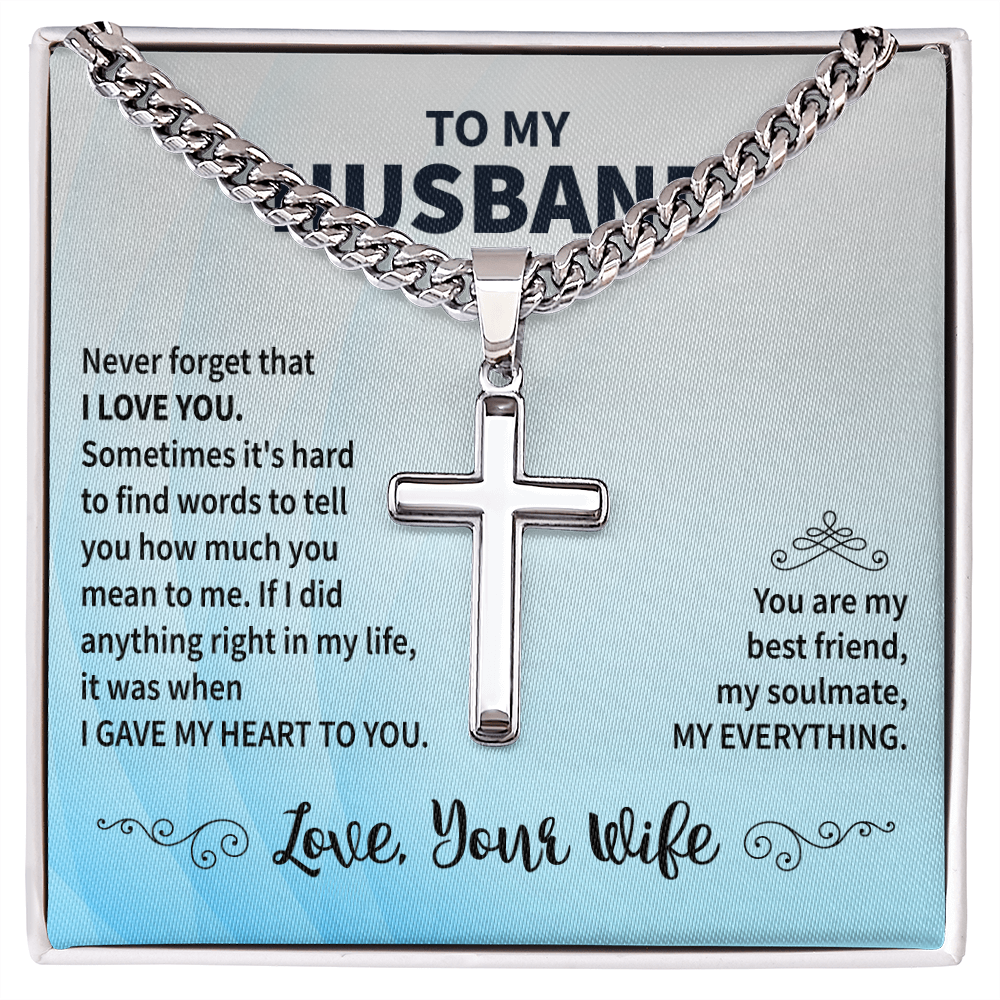 To My Husband - Cuban Link Chain with Artisan Cross