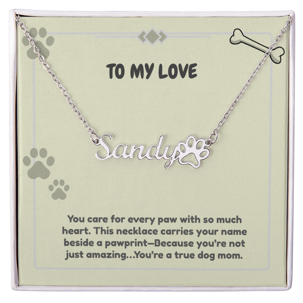 Custom Paw Print Name Necklace WIth Message
