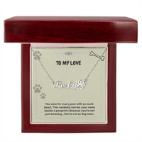 Load image into Gallery viewer, Custom Paw Print Name Necklace WIth Message
