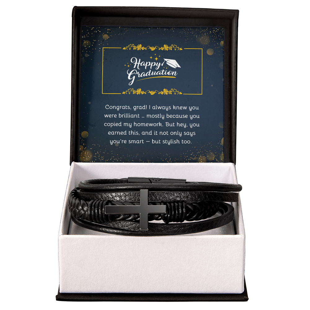 Smart Looks Good on You - Graduation Gift Men's Cross Bracelet