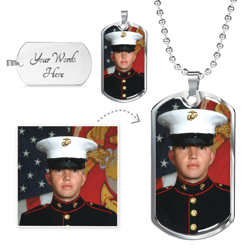 Keepsake Memory Dog Tag Necklace with Photo and Engraving